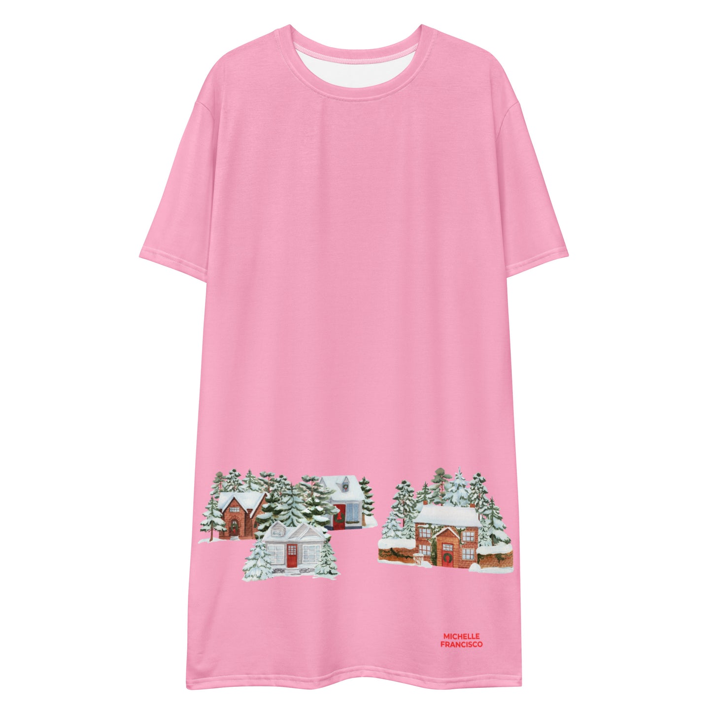 Christmas Village Pink T-shirt Dress