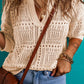 Openwork Johnny Collar Half Sleeve Knit Top