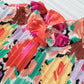 Multicolored Flutter Sleeve Mock Neck Blouse