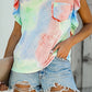 Ruffled Printed Round Neck Cap Sleeve T-Shirt