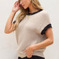 Contrast Trim Round Neck Cap Sleeve Knit Top