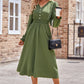 Smocked V-Neck Flounce Sleeve Midi Dress