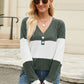 Contrast V-Neck Long Sleeve T-Shirt