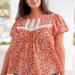 Plus Size Floral Lace Trim Round Neck Blouse