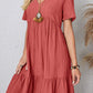 Full Size Ruched V-Neck Short Sleeve Dress