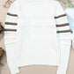 Striped Hollow Out Round Neck Long Sleeve Sweater