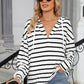 Drawstring Striped Long Sleeve Hoodie