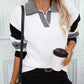 Striped Johnny Collar Drop Shoulder Sweater