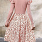 Ruffled Floral Long Sleeve Knee Length Dress