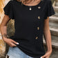 Decorative Button Round Neck Short Sleeve Blouse