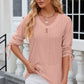 Eyelet Drawstring V-Neck Half Sleeve T-Shirt