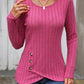 Decorative Button Round Neck Long Sleeve T-Shirt