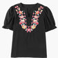 Embroidered Notched Neck Flounce Sleeve Top