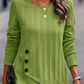 Decorative Button Round Neck Long Sleeve Top