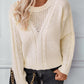 Openwork Cable-Knit Round Neck Long Sleeve Sweater