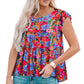 Floral Round Neck Frill Trim Blouse