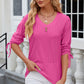 Eyelet Drawstring V-Neck Half Sleeve T-Shirt