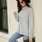 Heathered Slit High-Low Long Sleeve Top