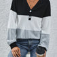 Ribbed Contrast V-Neck Long Sleeve T-Shirt