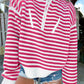 Striped Half Zip Mock Neck Long Sleeve Sweater