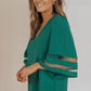 Sheer Striped Flare Sleeve V-Neck Blouse
