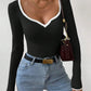 Contrast Trim Long Sleeve Knit Top