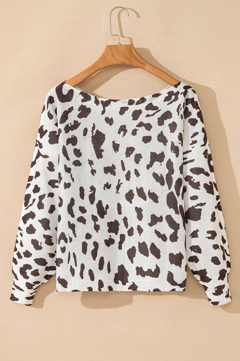 Leopard Boat Neck Long Sleeve Knit Top