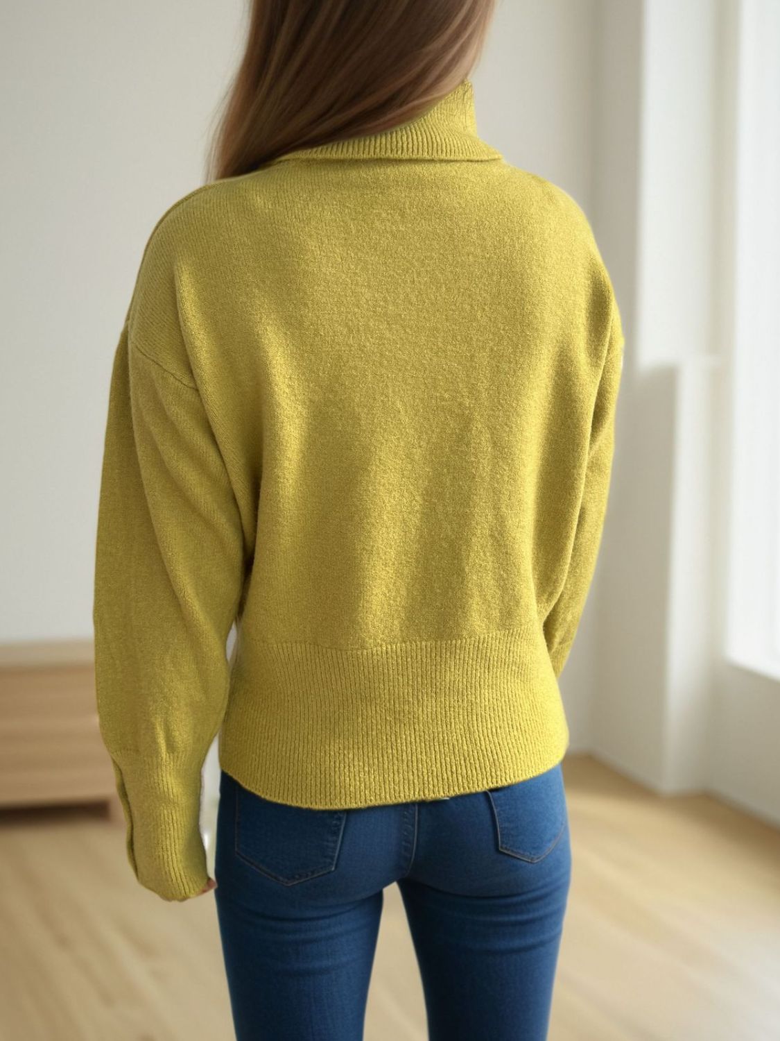 Front Slit Decorative Button Turtleneck Sweater