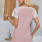 Eyelet V-Neck Lace Short Sleeve T-Shirt