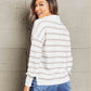 Cowl Neck Drawstring Dropped Shoulder Striped Print Blouse