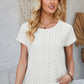 Eyelet Round Neck Rolled Short Sleeve T-Shirt