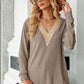 Slit V-Neck Long Sleeve T-Shirt