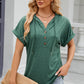 Half Button Drawstring Short Sleeve Hooded T-Shirt - Michelle Francisco