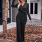 Slit Twisted Surplice Long Sleeve Dress