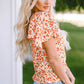 Floral Round Neck Flutter Sleeve Blouse