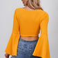 Tie Front Flare Sleeve Cropped Top