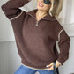 Quarter Zip Contrast Dropped Shoulder Sweater