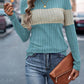 Color Block Round Neck Long Sleeve Top