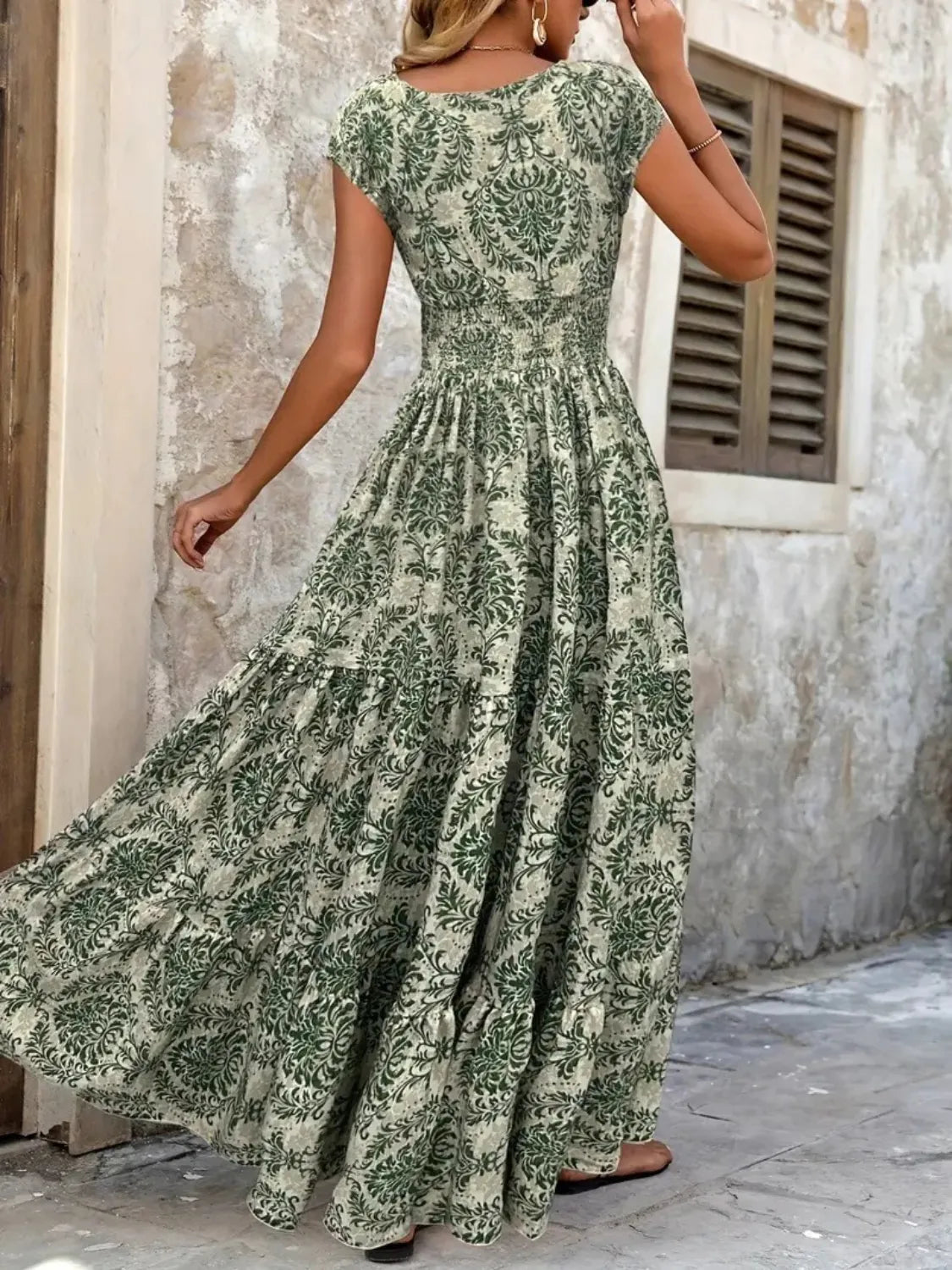 Vintage Floral Cap Sleeve Maxi Dress Lavender / S