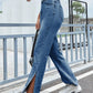 Slit High Waist Jeans with Pockets