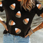 Sequin Round Neck Short Sleeve T-Shirt