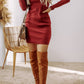 Ribbed Mock Neck Long Sleeve Mini Dress