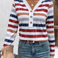 Contrast Striped V-Neck Long Sleeve T-Shirt