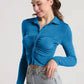 Ruched Button Up Long Sleeve T-Shirt