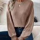 Ribbed Round Neck Lantern Sleeve T-Shirt