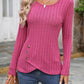 Decorative Button Round Neck Long Sleeve T-Shirt