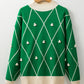 Diamond Pattern Contrast Trim Mock Neck Sweater