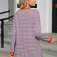 Pocketed Striped Round Neck Long Sleeve T-Shirt