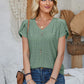 Decorative Button Eyelet V-Neck Short Sleeve T-Shirt