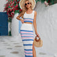 Striped Openwork Cropped Tank and Split Skirt Set - Michelle Francisco
